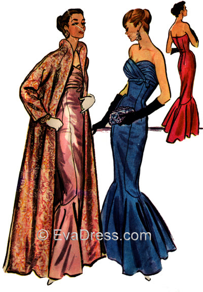 Pattern Tour E50-3818, 1956 Mermaid Evening Dress & Coat – EvaDress Patterns