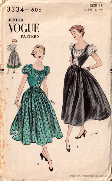 1950 One-Piece Dress, Original Vogue 3334 33 1950 One-Piece Dress, Original Vogue 3334 33