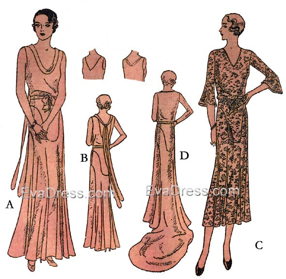 1930 Evening or Street Frock E30-3743 EvaDress Patterns 1930 Evening or Street Frock E30-3743 EvaDress Patterns