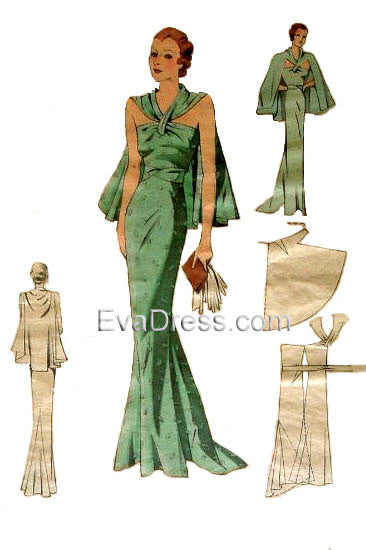 1930's Dinner Gown & Cape E30-744 EvaDress Patterns 1930's Dinner Gown & Cape E30-744 EvaDress Patterns