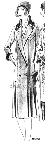 E-PATTERN 1929 Double-Breasted Coat with Fur Trim E33269
