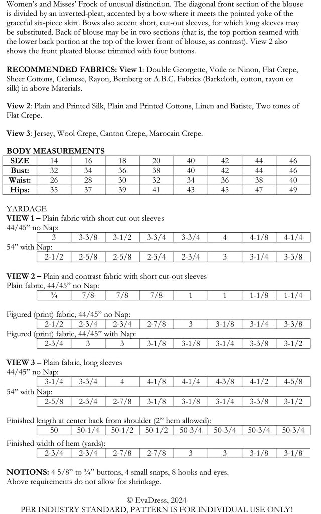 D30 Pattern 1930 'Very Patou' Day Frock D30-5542 – EvaDress Patterns