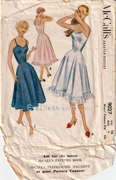 1952 Misses' Princess Slip, Original McCall's 9027 34" bust