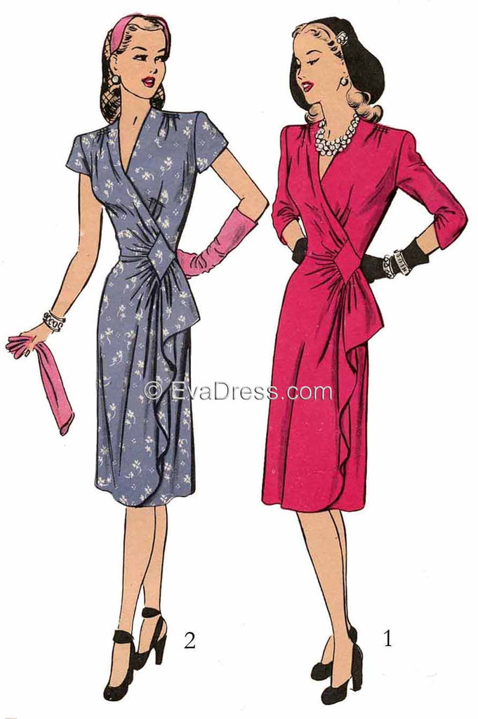 pattern for wrap dress 1943 Wrap Dress D40-1484 – EvaDress Patterns