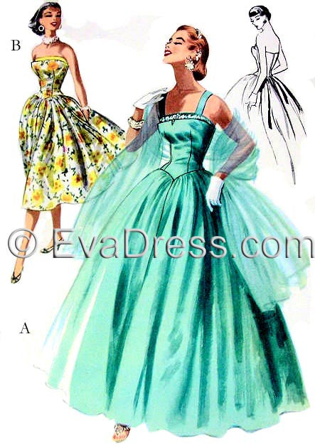 1955 Evening Gown & Stole E50-3399 EvaDress Patterns 1955 Evening Gown & Stole E50-3399 EvaDress Patterns
