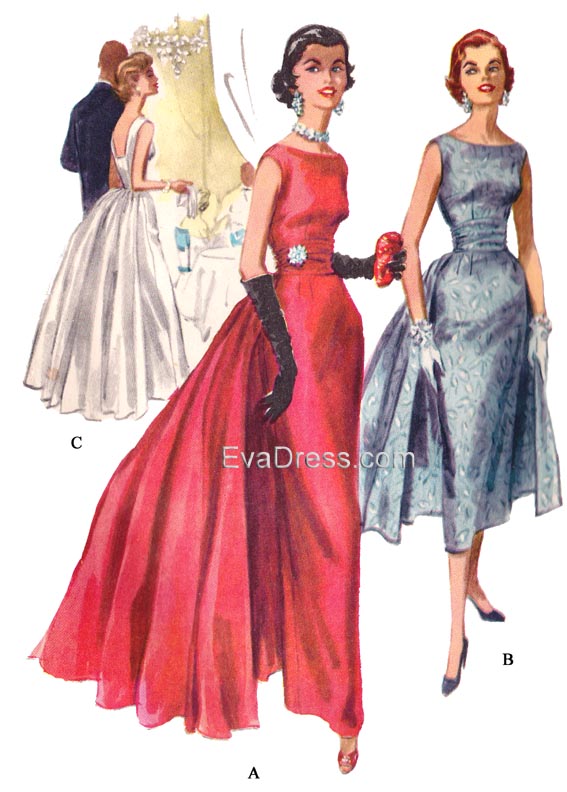 1955 Evening Gown with Removable Panels & Cummerbund E50-3466 EvaDress Patterns 1955 Evening Gown with Removable Panels & Cummerbund E50-3466 EvaDress Patterns
