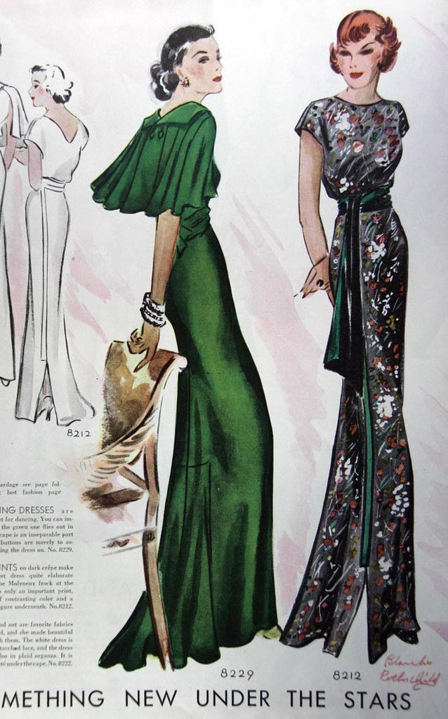 1935 evening dress 1935 Article Vintage 30s Fashion Women Dresses Evening Gowns Illustrat Period Paper Historic Art LLC