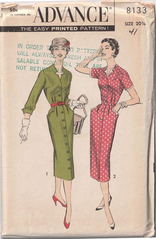 1950's, Slim-Line Dress in Factory Folds! Original Advance 8133 size 41” bust