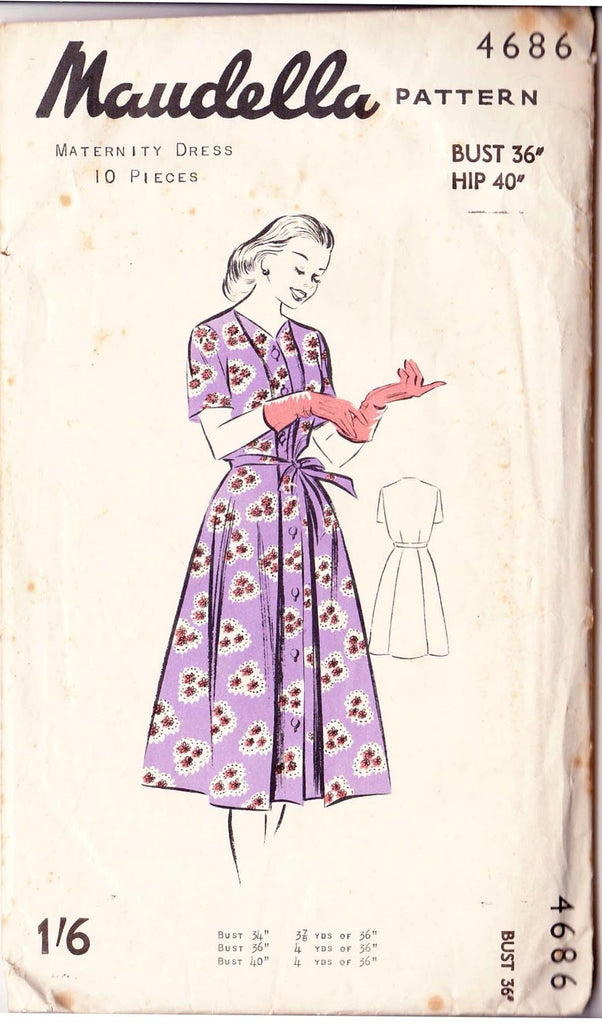1950's Maternity Dress, Original Maudella 4686 36" bust EvaDress Patterns 1950's Maternity Dress, Original Maudella 4686 36" bust EvaDress Patterns
