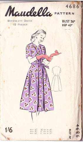 1950's Maternity Dress, Original Maudella 4686 36" bust