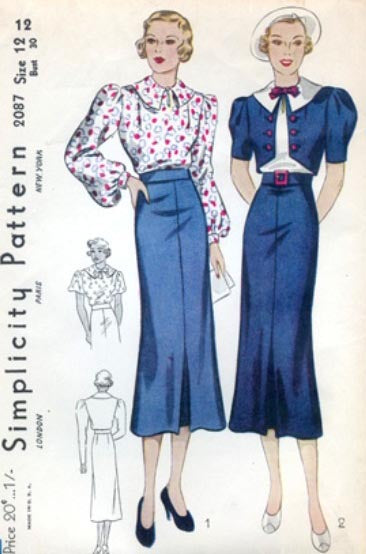 1936 Dress, Skirt and Blouse 32" bust Original Simplicity 2087