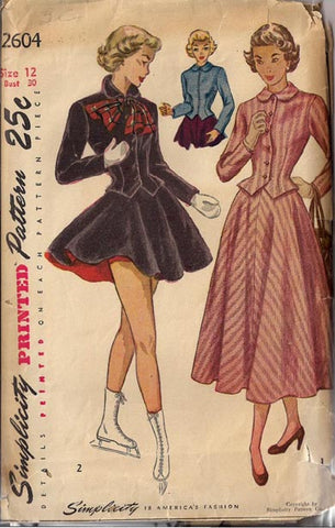 1948 Two-piece Suit and Three-piece Skating Ensemble, Original Simplicity 2604 30" bust