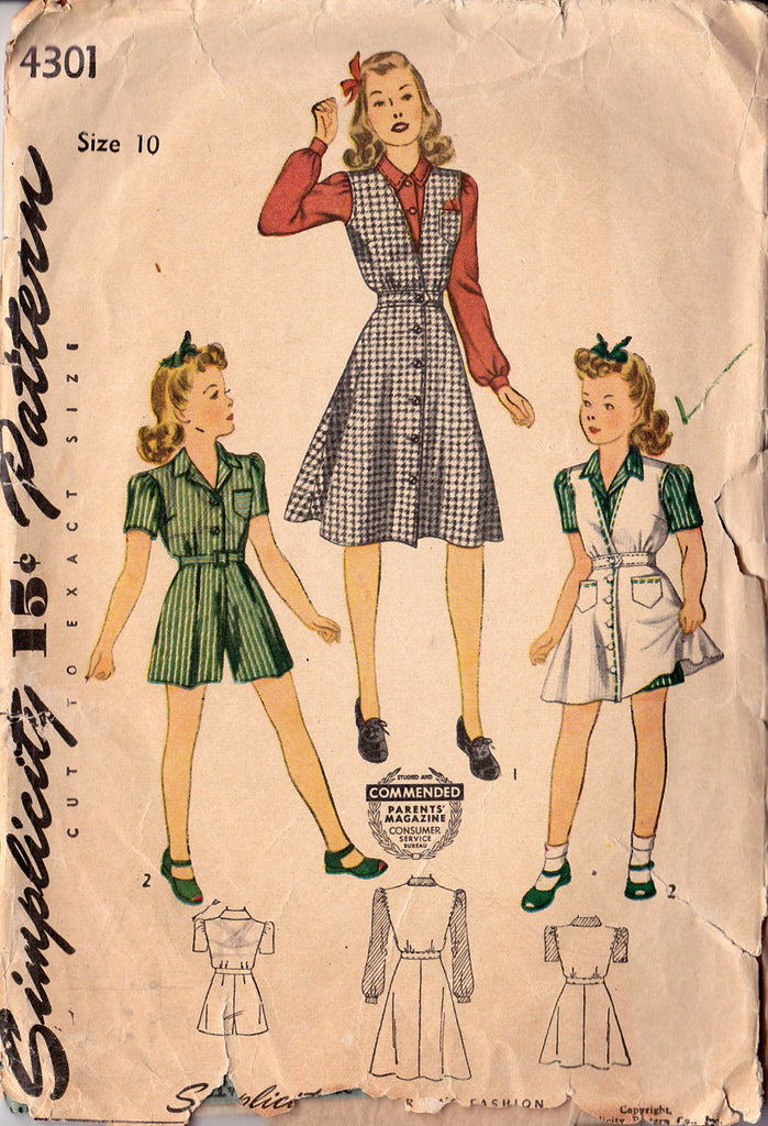 1940's Girls' Jumper, Blouse & Dress, Original Simplicity 4301